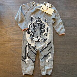 NWT Stella McCartney Tiger Onesie Pijamas size 12M Grey Cotton/Cashmere blend